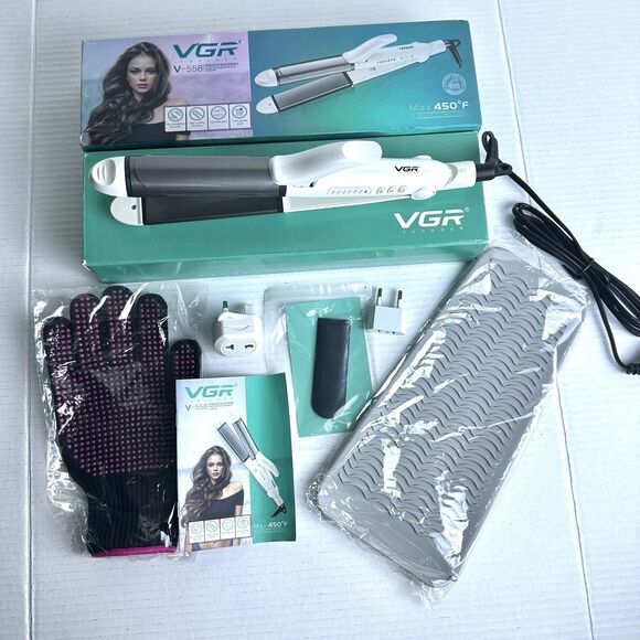 VGR V558 Hair Straightener Curling Iron 450F Styling Tool Set with Glove‎ 2 in 1 - Picture 1 of 8